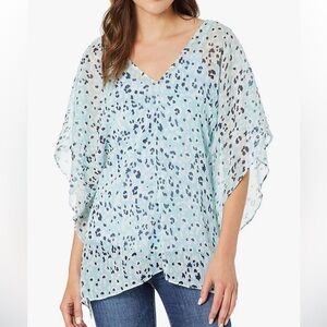 NYDJ NWOT Aqua Desert Cat Tranquility Chiffon Caftan Popover Top With Cami